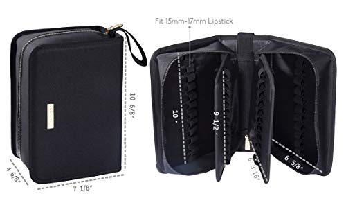 ROWNYEON Portable Lipstick Tester Case Lipstick Stock Case Holder Organization with Carrying Handle Lipstick Makeup Bag ( 70 Slot Golden zipper black )