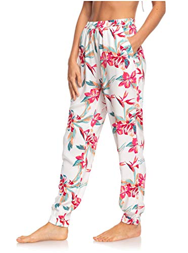 Roxy Easy Peasy - Pantalón De Playa Elástico para Mujer Pantalón De Playa Elástico, Mujer, Bright White Tropic Call s, S