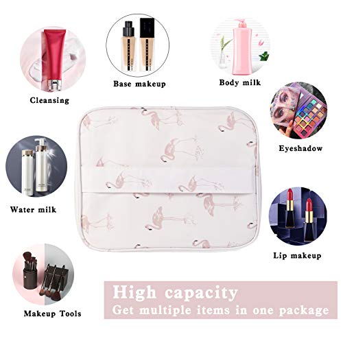 Ruesious Maquillaje Impermeable Bolsa de Maquillaje OrganizaNeceser de Maquillajes Belleza Impermeable, Maleta Estuche Portátil de Cosméticos de Gran Capacidad (Flamenco)