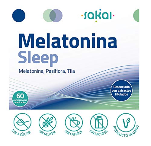 Sakai - Melatonina Sleep, 60 comprimidos masticables. Conciliación rápida del Sueño con efecto Duradero. Melatonina, Pasiflora y Tila. 1,9mg de Melatonina por comprimido.