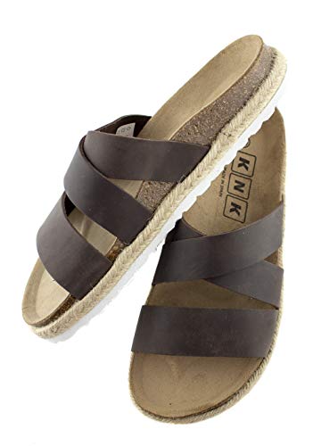 Sandalias Plataforma. Sandalias Mujer con Suela Bio y Cuerda de Yute, Piel Sprinter Color Moka, Nº 37. Sandalias de Piel Fabricadas en España. (Ref. 9840-mk nº 37)