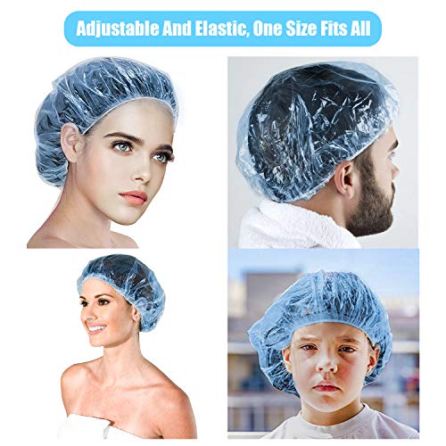 Sanlebi 100 Piezas Plástico Gorro de Ducha Desechable, Elástico Impermeable Gorro de Ducha para Mujeres y Hombres Uso en Hotel, SPA,Peluquería y Viajes