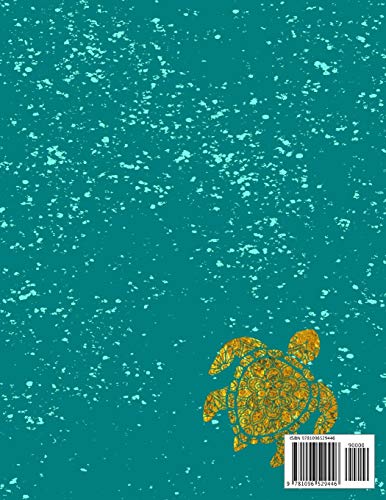 Sea Turtle Journal & Sketchbook: Teal Aqua Splash Gold Sea Turtle Mandala Pattern Design Cover