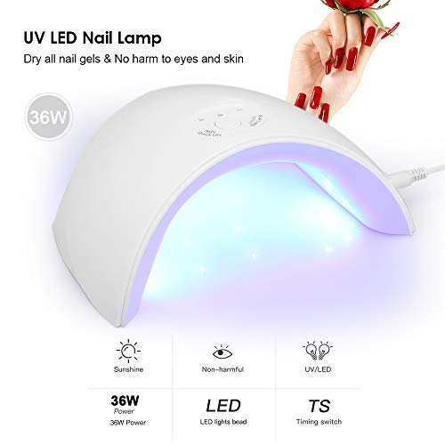 Secador de Uñas para Gel Semipermanentes, Anself 36W Lámpara LED UV Profesinal, Temporizador 30/60/90s