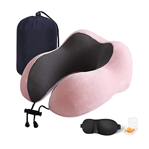 SEGIBUY Almohada De Viaje Almohada De Espuma Viscoelástica para El Cuello, Cómoda Y Liviana, Transpirable Y con Diseño De Soporte Mejorado, para Aviones Y Viajes,Rosado