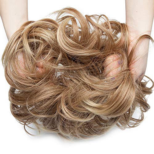 SEGO Moño Postizo GRUESO Coleta Postiza [Castaño Claro a Rubio Ceniza] Coletero Pelo Mujer Extensiones de Pelo Sintético Se Ve Natural (80g)