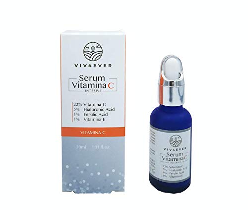 Sérum facial Vitamina C 22%, ácido hialurónico, Acido Ferulico y Vitamina E, Antiarrugas y Antimanchas Natural Para Rostro y Cuello