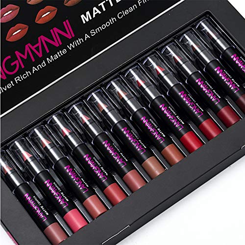 Set de 12 colores de barra de labios mate, barra de labios suave humectante desnuda, lápiz de labios de terciopelo impermeable de larga duración Lápiz de maquillaje Velvet lip gloss