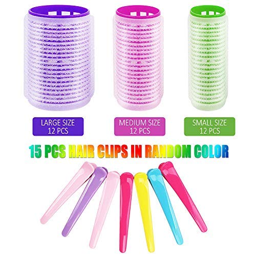 Set de 36 Rulos para el Pelo Rodillos de Cabello con 15 Clips de Rodillo de Bigudies de Plástico de Dientes de Pato Rizadores de Pelo Profesional para Peinado de Peluqueria de Salón