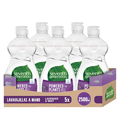 Seventh Generation Lavender Flower & Mint - Lavavajillas a Mano, 0% fragancias sintéticas y colorantes, 5 Recipientes de 500 ml, Total: 2500 ml