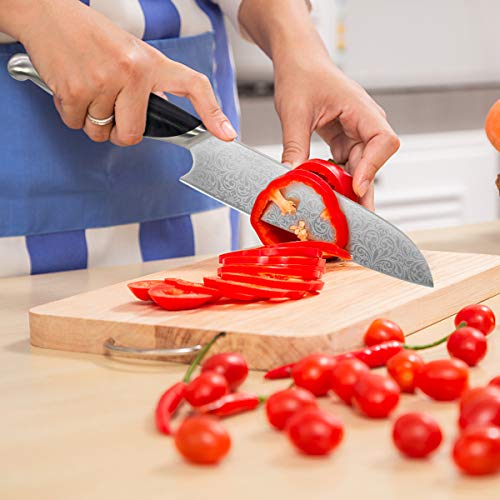 SHAN ZU Cuchillo de Cocina, Cuchillo Santoku Japonés de 18 cm, Cuchillo de Cocinero con Mango Ergonómico de Madera, Hoja de Acero Inoxidable Alemán Súper afilada, Adecuada para Cortar Carne y Verduras