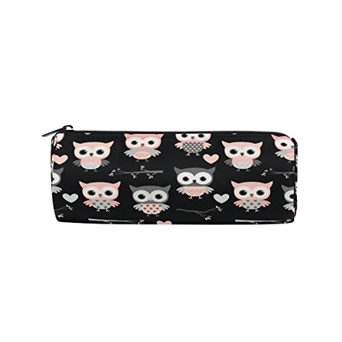 Shinesnow Rose et Gris Hibou Bird étui à crayons crayon noir Pochette Sac avec fermeture à glissière pour filles enfant école étudiant papeterie Fournitures de bureau