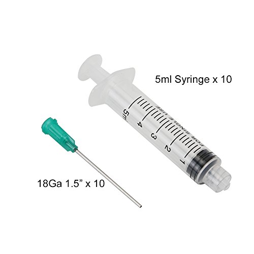 Shintop - Jeringa de 5 ml con agujas de punta roma de calibre 18, 38 mm, para experimentos y uso industrial (10 unidades)