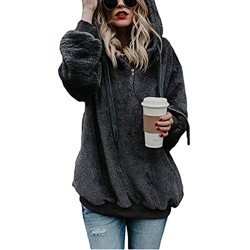 SHOBDW Liquidación Venta Mujer Sudadera con Capucha Suelta Tallas Grandes Jersey de Mujer Jersey otoño Invierno Manga Larga Remata Abrigo cálido (L, Gris Oscuro)