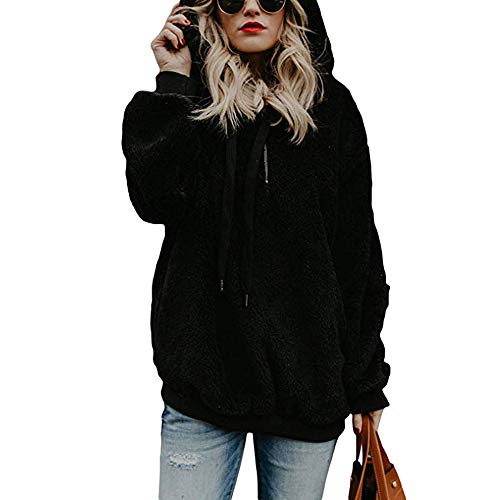 SHOBDW Liquidación Venta Mujer Sudadera con Capucha Suelta Tallas Grandes Jersey de Mujer Jersey otoño Invierno Manga Larga Remata Abrigo cálido (S, Negro)