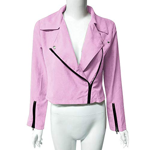 SHOBDW LiquidacióN Ventas Mujeres SeñOras Retro SóLido Remache Cremallera Chaqueta De Bombardero Fresco Ocasional De Manga Larga OtoñO Abrigo De Invierno Outwear (3XL, Rosa)