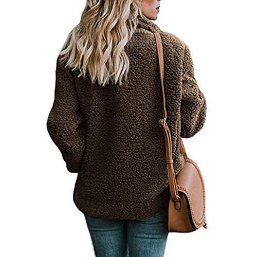 SHOBDW Mujer Chaqueta para Mujer de Moda Sólida Chaqueta Casual Otoño Invierno Tops de Manga Larga Parka cálida Outwear Abrigo para Mujer Turn Down Collar Overcoat Ladies Outercoat (Large, Café)