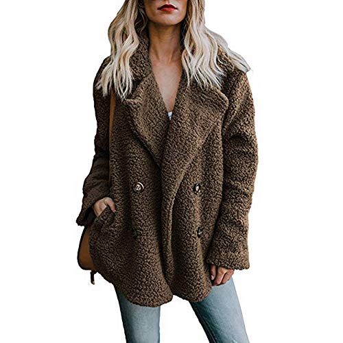 SHOBDW Mujer Chaqueta para Mujer de Moda Sólida Chaqueta Casual Otoño Invierno Tops de Manga Larga Parka cálida Outwear Abrigo para Mujer Turn Down Collar Overcoat Ladies Outercoat (Large, Café)