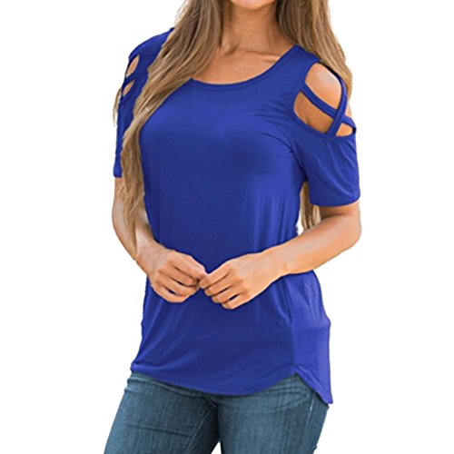 SHOBDW Mujeres de Manga Larga sólido más el tamaño de Encaje Blusa Casual Tops Sueltas Camiseta (Púrpura, S)