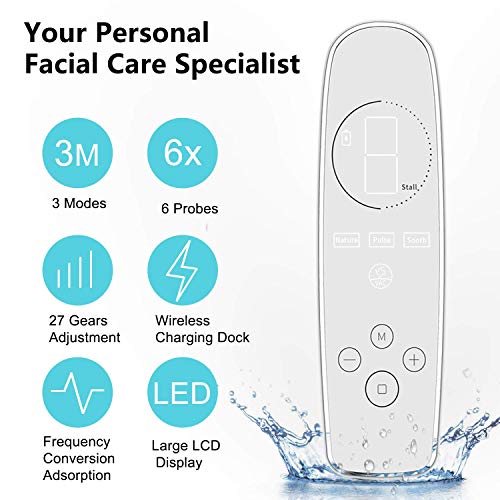 Sichen Limpiador de Poros Succionador de Puntos Negros Limpiador Facial Blackhead Remover Extractor Puntos Negros USB Recargable con Pantalla LED 3 modos / 6 sondas / 9 succión ajustable