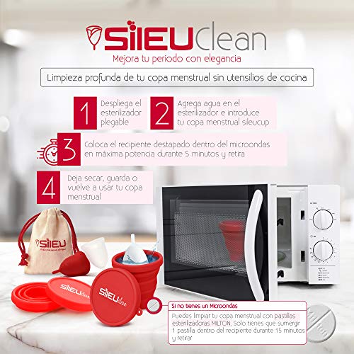 Sileu Esterilizador Plegable de Silicona con Tapa Reutilizable para Esterilizar la Copa Menstrual en el Microondas - Color Rosa