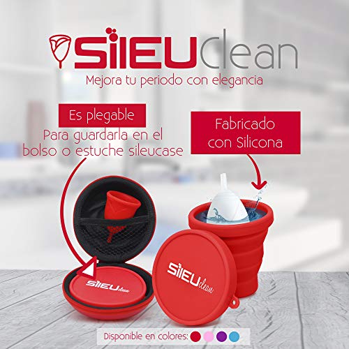 Sileu Esterilizador Plegable de Silicona con Tapa Reutilizable para Esterilizar la Copa Menstrual en el Microondas - Color Rosa