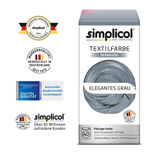 Simplicol Kit de Tinte Textile Dye Intensive Gris: Colorante para Teñir Ropa, Tejidos y Telas Lavadora, Contiene Fijador para Colorante Líquido, Anti Alérgeno, No Destiñe, Seguro para su Lavadora