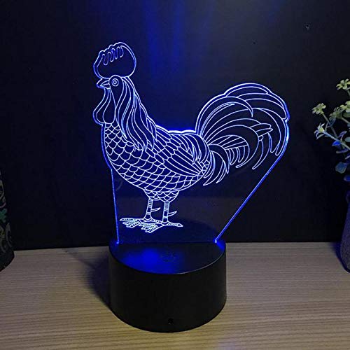 Solo 1 pieza Chicken 3d Nightlight Led 7 colores Visual Light Touch Regalo creativo Atmósfera 3d Table Kids Lámpara 7 cambio de color Led Night Light