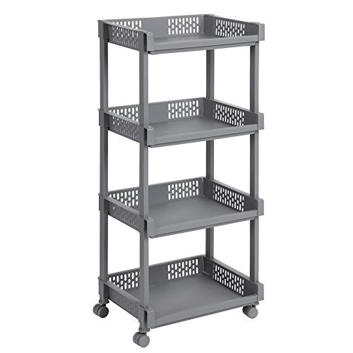 SONGMICS Carrito de Cocina con Ruedas, Estantería de 4 Niveles, 86 cm de Alto, para Cocina, Oficina, Baño, Gris KSC04GY