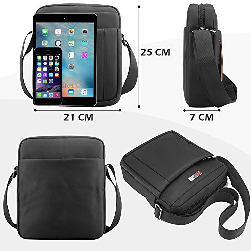 SPAHER Ipad Bolso Hombre Bandolera Bolsa de Mensajero Lona Grande Bolsa de negocios Crossbody Tote Satchel Impermeable Bolsa de viaje Bolso Regalo diario bolsa de hombre con ajustable Bandolera Negro