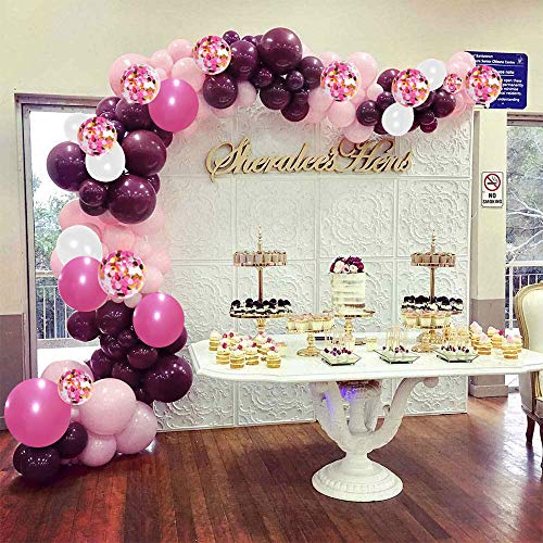 SPECOOL 106 Kit de ​​Guirnalda de Globos,Globos Vino Tinto,Blancos Rosados,Globos de Confeti Rosa, Globos de Cumpleaños, Decoraciones para Fiestas y Accesorios para Cumpleaños o Bodas, Baby Shower