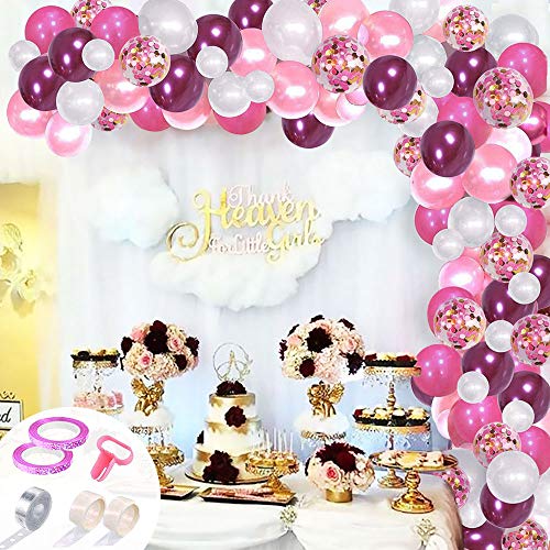 SPECOOL 106 Kit de ​​Guirnalda de Globos,Globos Vino Tinto,Blancos Rosados,Globos de Confeti Rosa, Globos de Cumpleaños, Decoraciones para Fiestas y Accesorios para Cumpleaños o Bodas, Baby Shower