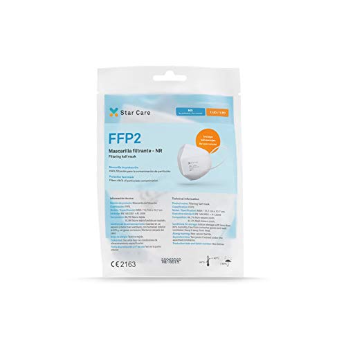 Star Care Mascarilla Protectora Desechable Respiratoria FFP2 Pack de 20 uds. Homologada NB 2163. Filtración 99%