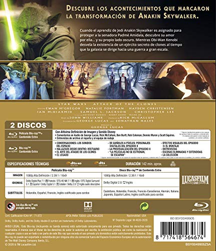 Star Wars Ep II. El ataque de los clones (Edición remasterizada) 2 discos (película + extras) [Blu-ray]