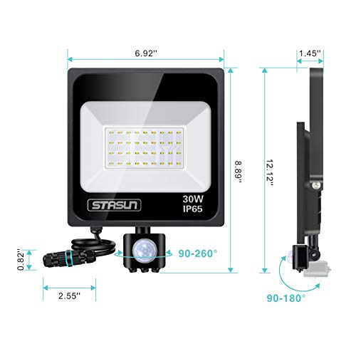 STASUN 30W Foco led exterior con Sensor Movimiento de alto brillo 2700lm Proyector led exterior de impermeable IP65 Iluminación led de seguridad luz led para Patio Jardín Camino