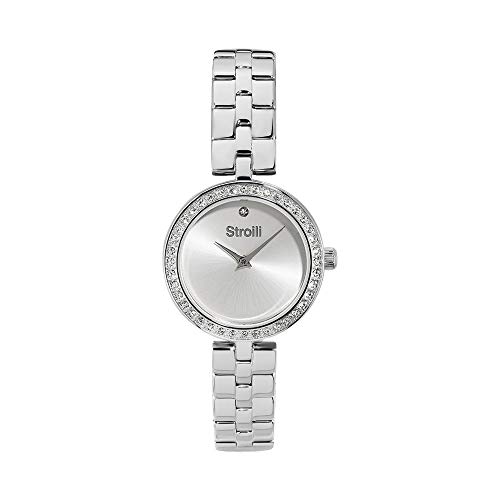 stroili – Buen Pelo – Reloj de Pulsera Solo Tiempo con Caja de Acero y Strass, Correa de Acero y Esfera Silver para Mujer