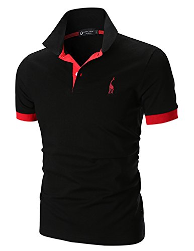 STTLZMC Polo para Hombre de Manga Corta Casual Moda Algodón Camisas Cuello en Contraste Golf Tennis,Negro,XL