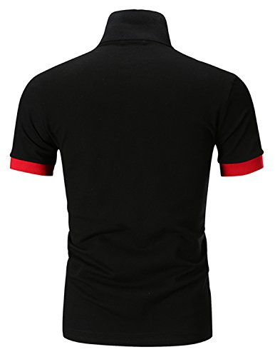 STTLZMC Polo para Hombre de Manga Corta Casual Moda Algodón Camisas Cuello en Contraste Golf Tennis,Negro,XL