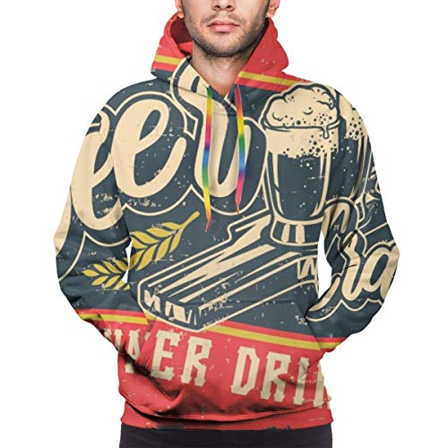 Sudadera con Capucha para Hombre Logotipo para Beer Bar con Botella y Vidrio sobre Fondo Blanco, L Sudadera