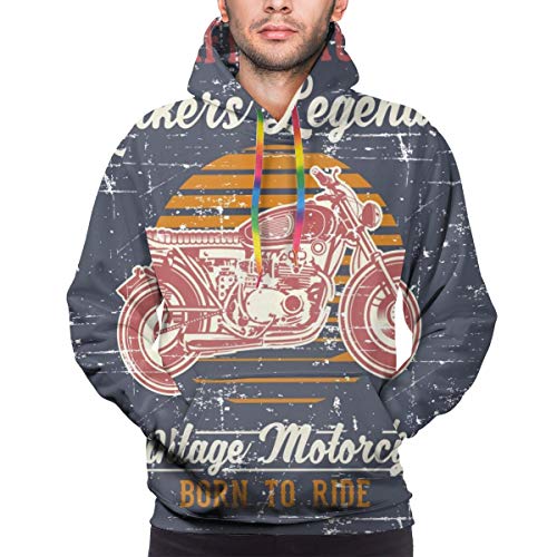 Sudadera con Capucha para Hombres Estilo Grunge Vintage Motorcycle Cafe Racer Vector de Dibujo a Mano, S Sudadera