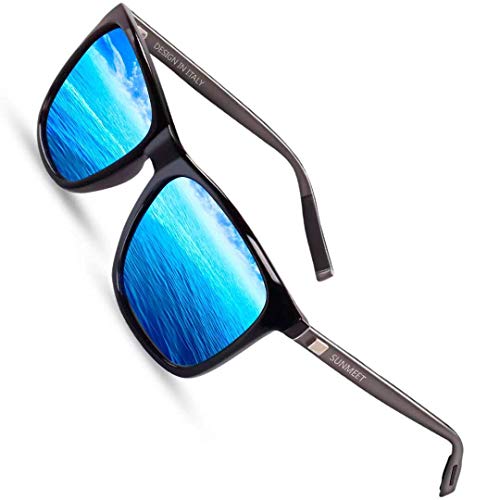 Sunmeet Gafas de sol Hombre Polarizadas Clásico Retro Gafas de sol para Hombre UV400 Protection S1001(Azul/Pistola)