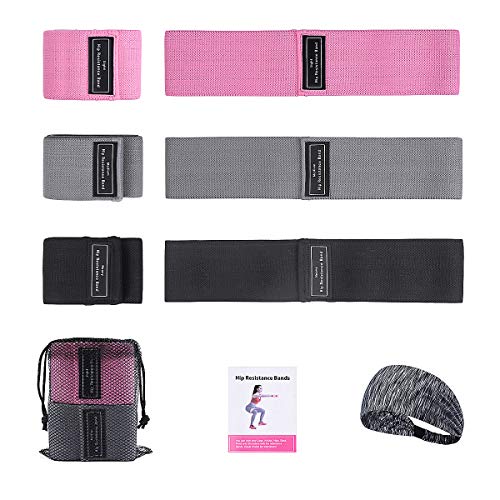 Suxman Bandas Elasticas Musculacion, Antideslizantes Bandas de Resistencia de Tela 3 Niveles, Cintas Elasticas para Gluteos, Cadera, Yoga, Pilates, Fitness, Crossfit, Mujer y Hombre (Negro-Gris-Rosa)