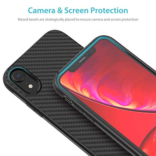 Syncwire Funda para iPhone XR - [Diseño geométrico de Textura de Fibra de Carbono] Funda Flexible Ultra Delgada de TPU para iPhone, Funda Protectora Delgada Elegante para Apple iPhone XR 6.1” - Negro