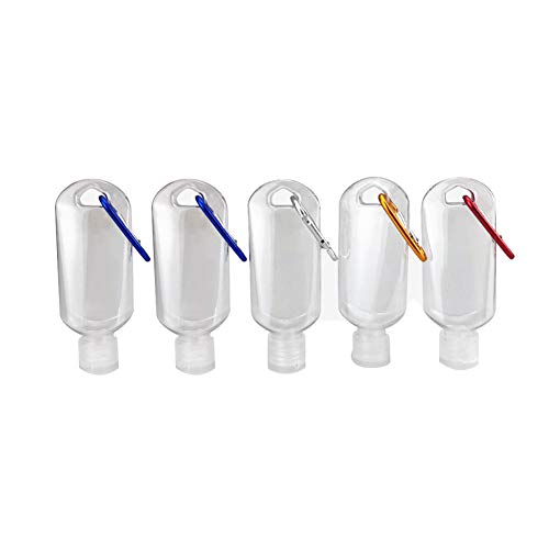 SYSI 50ML Botella Recargable vacía con Llavero, 5Piezas Mini Botellas Transparentes portátiles para Viajes, Botellas Cosméticas de Perfume de Plástico Contenedores (5pcs)