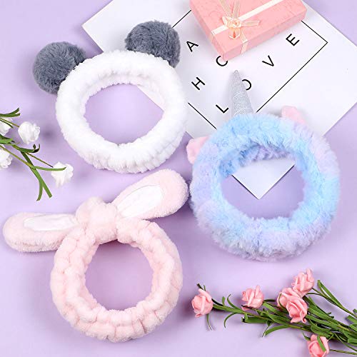 Tacobear 3PCS Diadema Maquillaje Unicornio Panda Conejito Make Up Diadema Esponjosa Mujer Diadema Ducha Spa Lavar la Cara Diadema Linda Make Up Headband Diadema Mujer