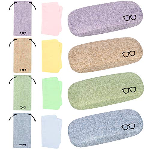 Tanersoned 4 Fundas de Gafas Rigidas, Portátil Estuche de Anteojos de Tela, Caja de Gafas Proteccion con 4 Paños de Limpieza y Bolso para Mujer y Hombre