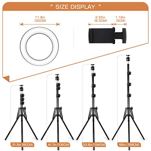 TAOCOCO 12 Pulgadas LED Anillo de Luces con Soporte, Luz de Maquillaje, Equipo de Youtube, 3 Modos de Color y 11 Brillo, luz de Anillo y Soporte para Video/fotografía/VLOG