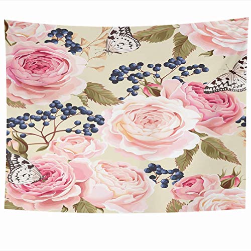 Tapices para colgar en la pared Flor de saúco Bloom Vintage Pink Elder Flowers Seamless Butterfly Nature Cute White Textures Tapiz Manta de pared Decoración para el hogar Sala de estar Dormitorio Dorm