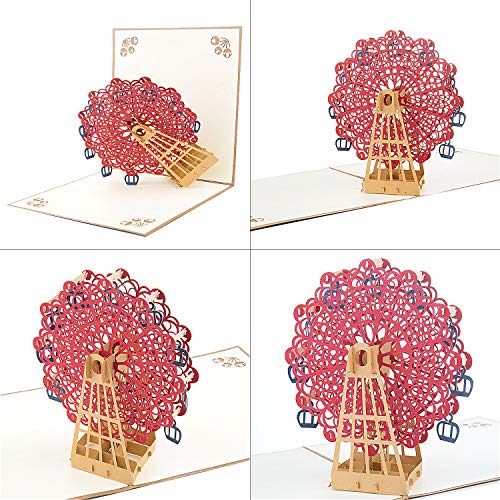 Tarjetas Pop-Up 3D, ZWOOS Tarjeta de Felicitación Boda Invitación de Boda con Envoltura Tarjeta de Regalo Manuscrita para San Valentín Cumpleaños Aniversario Año Nuevo - Rueda de la Fortuna