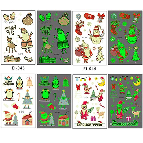 Tatuaje de Navidad Luminoso Tatuajes Temporales para Niños Santa Claus Tatuajes Falsos Tatuajes Pegatinas para Infantiles Regalo para Fiesta de Cumpleaños